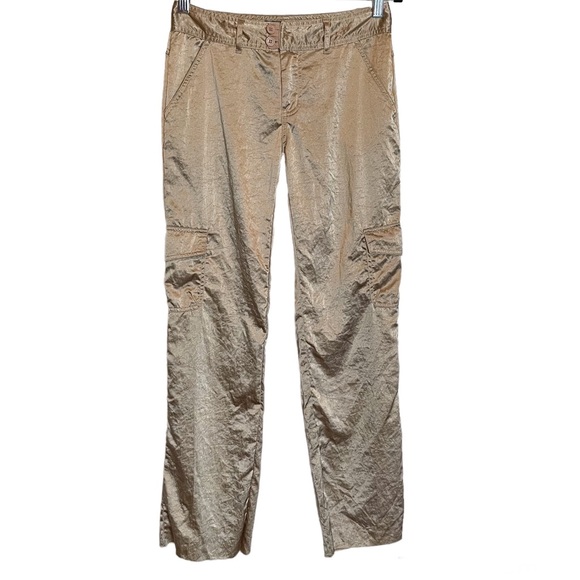 Y2K Satin Champagne Straight Leg Cargo Pants Sz 3 - Picture 1 of 11